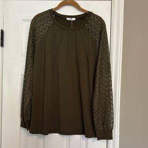 NWT Olive Green Embellished Relaxed Blouse